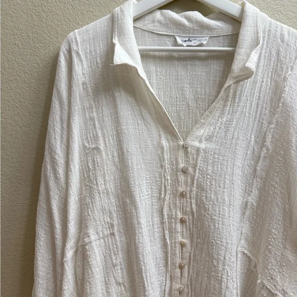 CJLA White Cotton Blouse • size large - Picture 2 of 3